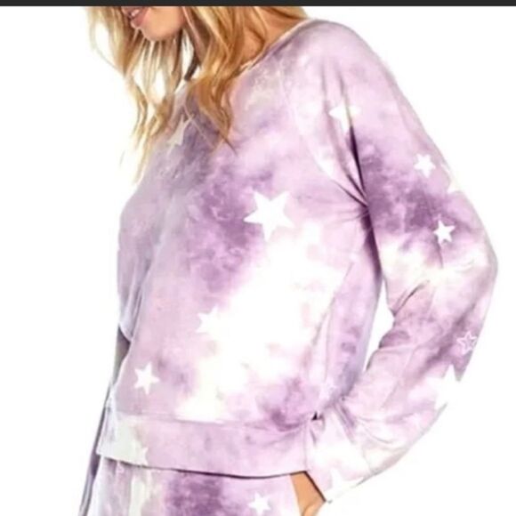 Wildfox Tops - Wildfox Purple & White Tie Dye Star Long Sleeve Cropped Crewneck Sweatshirt M